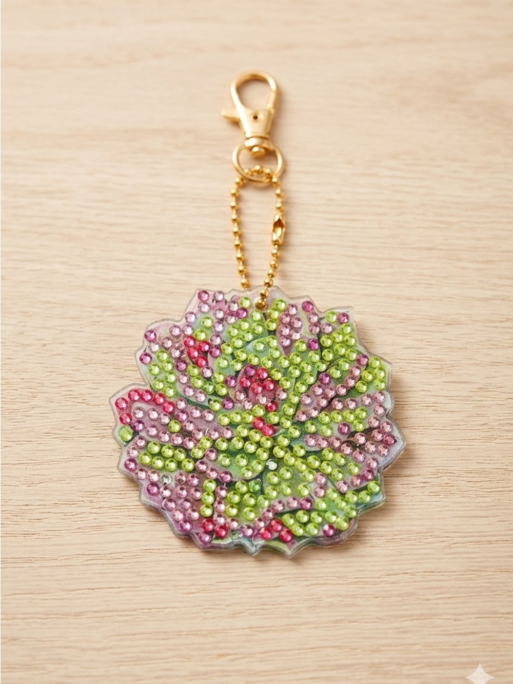 Sparkling Floral Beaded Keychain Charm Pink & Lime Green